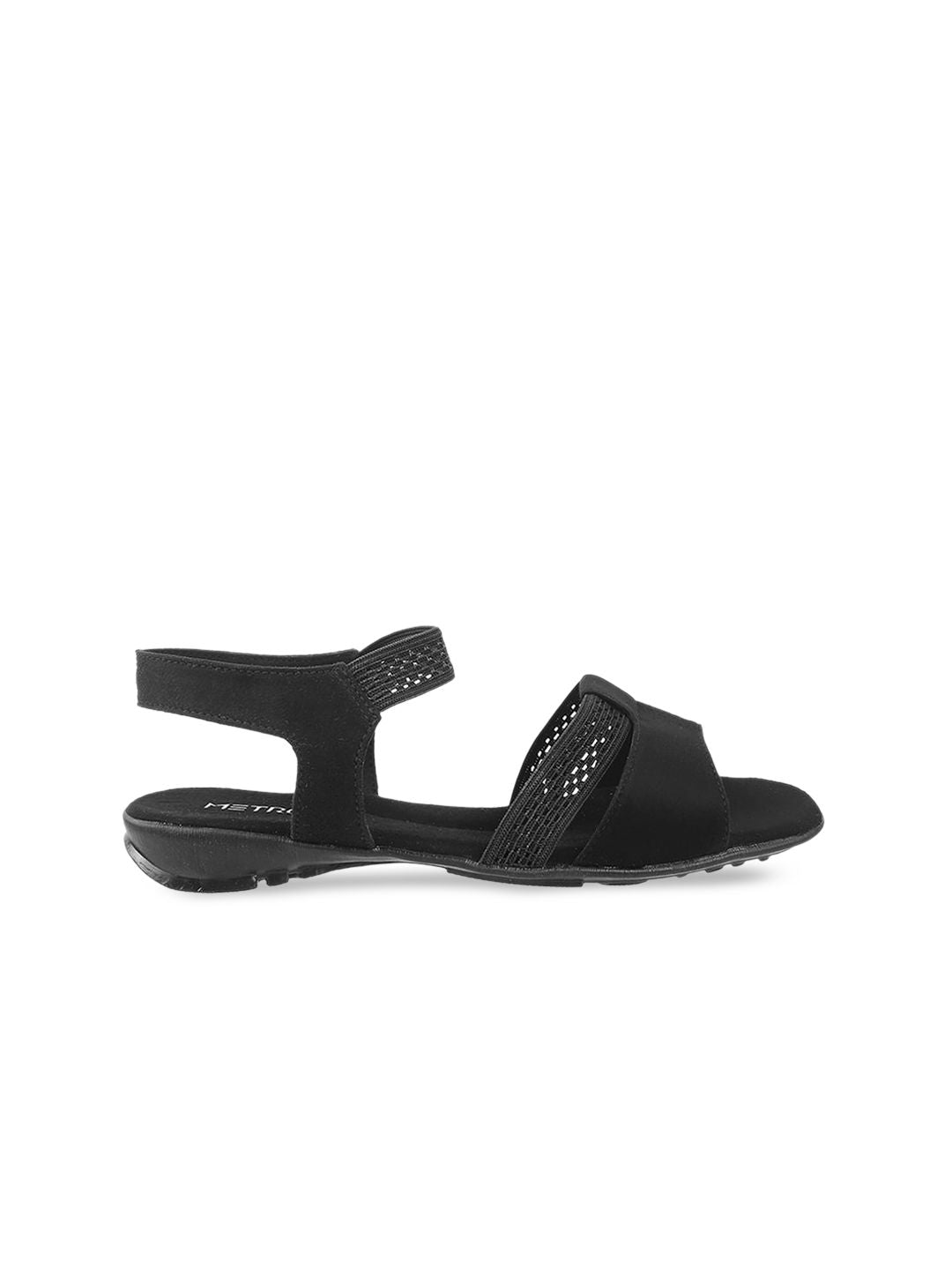 Metro Women Black Textured Open Toe Flats