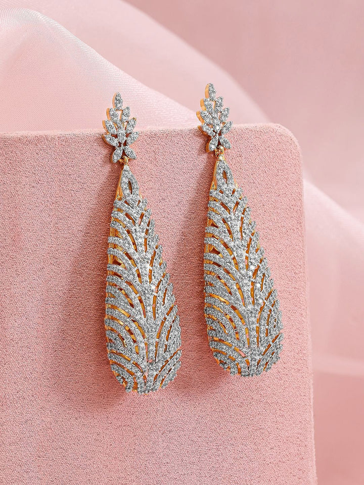 Rubans 22K Gold-Plated Cubic Zirconia Studded Premium Statement Drop Earrings