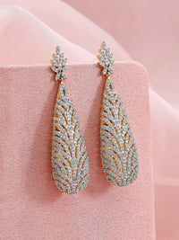 Rubans 22K Gold-Plated Cubic Zirconia Studded Premium Statement Drop Earrings