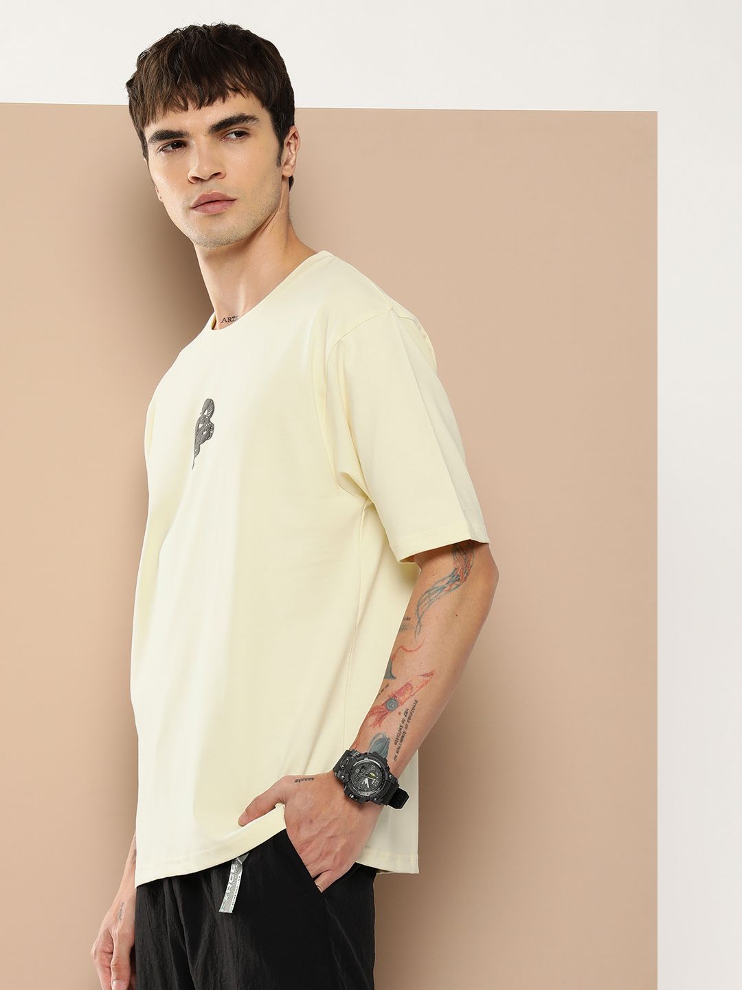 Difference of Opinion Men Graphic Printed Embossed Oversized T-shirt