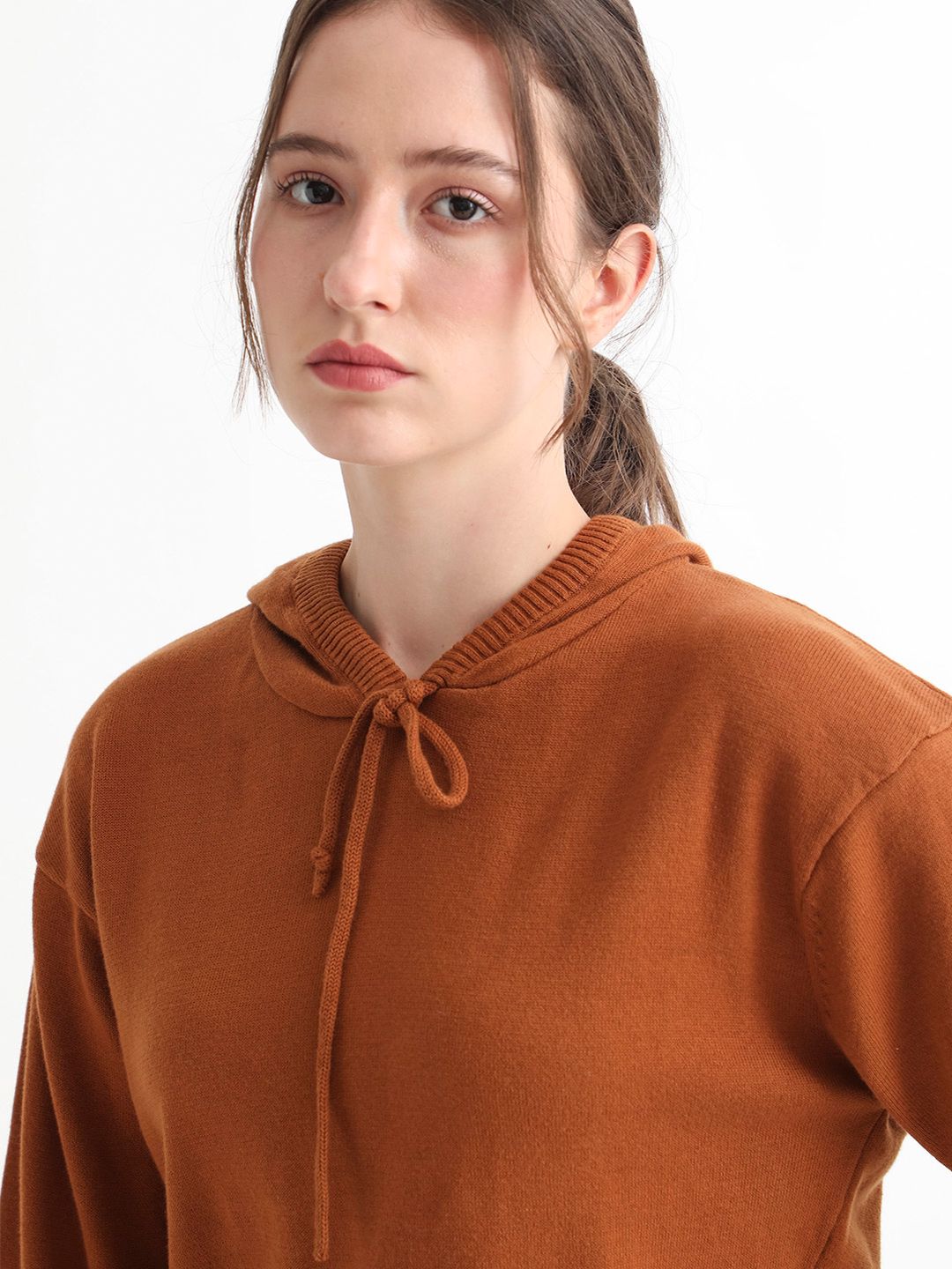 RAREISM Women Rust & Brown Crop Cotton Pullover
