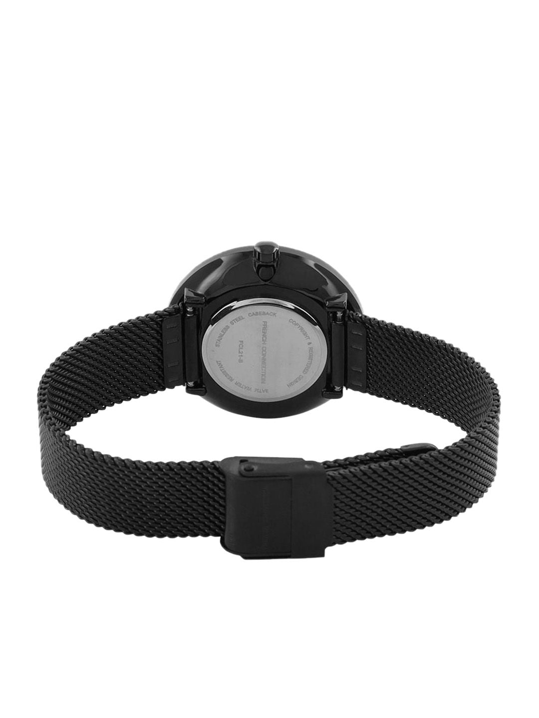 Sambungan Perancis Wanita Dail Hitam & Black Stainless Steel Style Gaya Tali Analog Watch FCL21-B