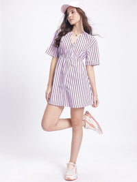 DressBerry Zipped Ease Striped Drop-Shoulder A-Line Dress