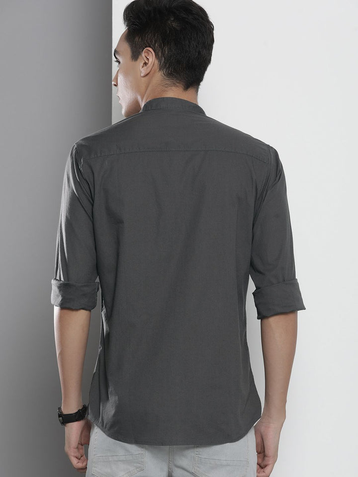 The Indian Garage Co Men Grey Mandarin Collar Casual Shirt