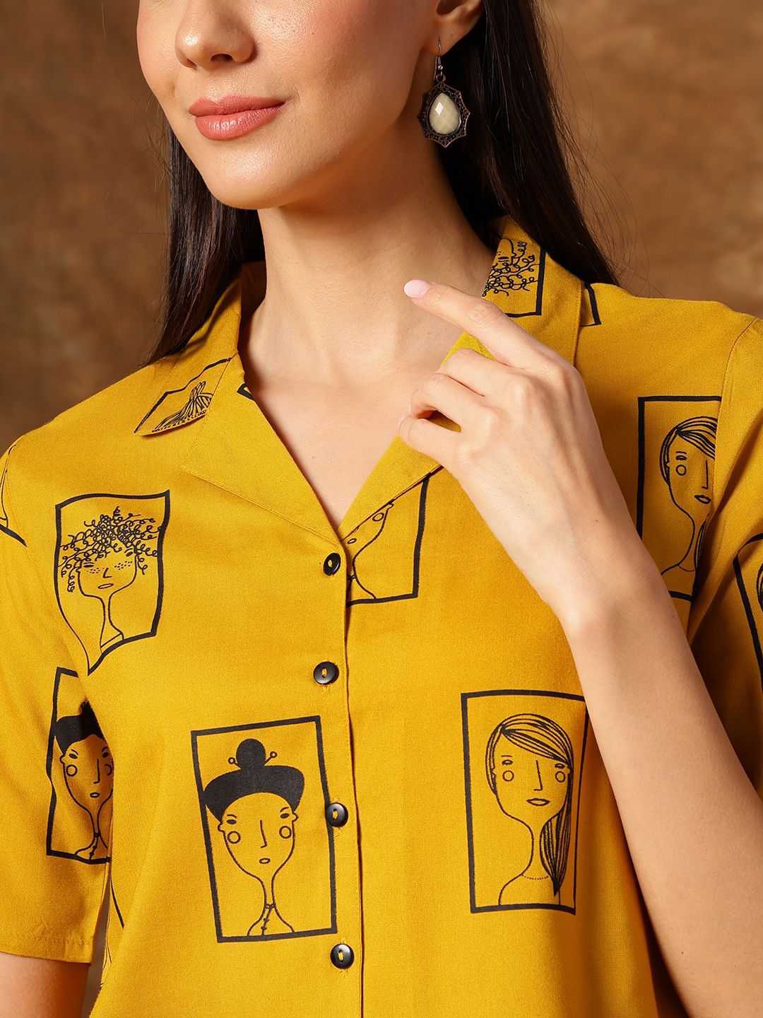 Anouk Women Solid Printed Shirt Collar Top