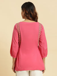W Round Neck Embroidered Pure Cotton Top