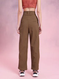 DressBerry Women Comfortably Grunge Textured Pleated Mock Button Trousers