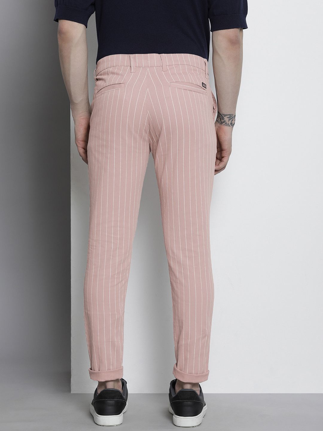 The Indian Garage Co Men Striped Slim Fit Chinos