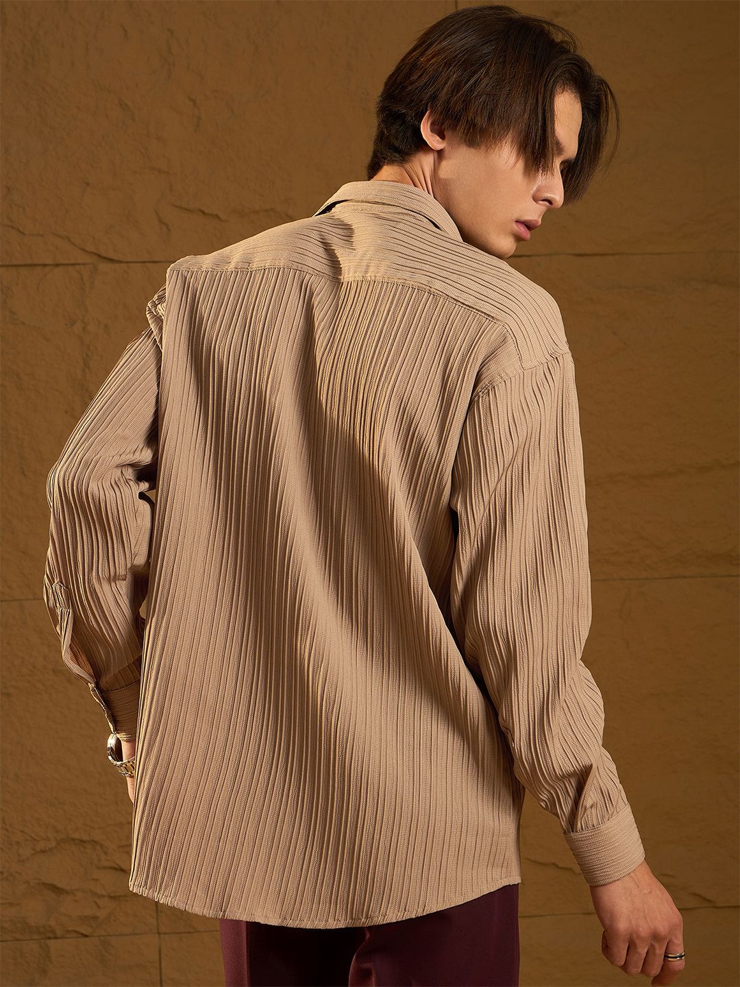 DENNISON Men Drop Shoulder Oversized Textured Shirt