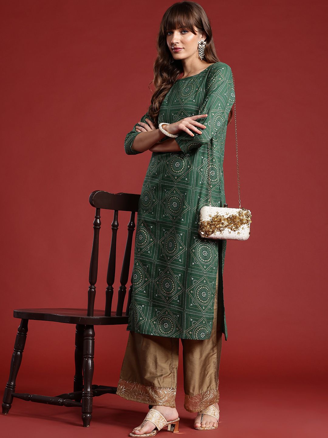 Anouk Bandhani Print A-Line Kurta