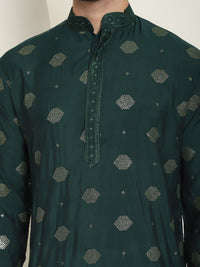 SOJANYA Kurta Lurus Sutera Kapas Sulam Geometrik Dengan Churidar