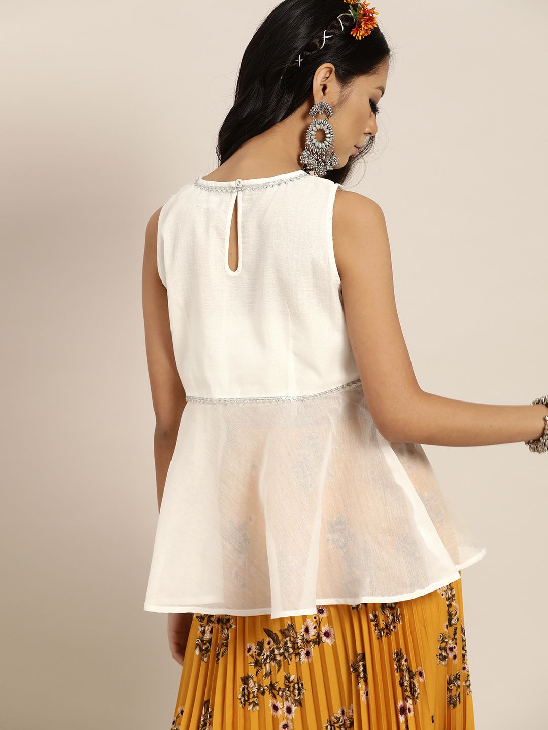 Shae by SASSAFRAS Women White Solid Peplum Top