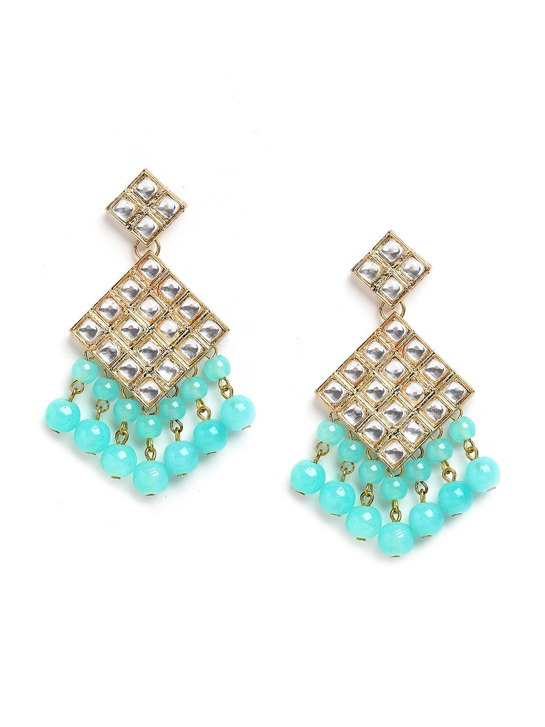 KARATCART Gold-Plated White & Blue Kundan-Studded & Beaded Jewellery Set