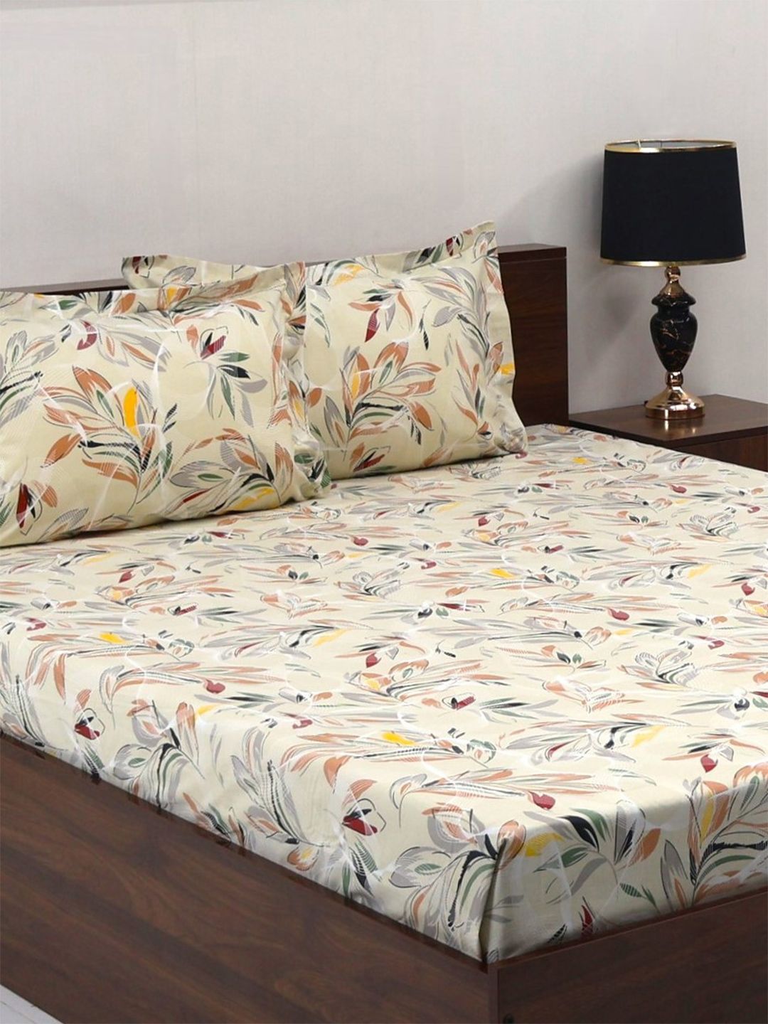 BOMBAY DYEING Floral Fiesta Brown Floral Cotton 140 TC Queen Bedsheet Set 2.54 x 2.28m