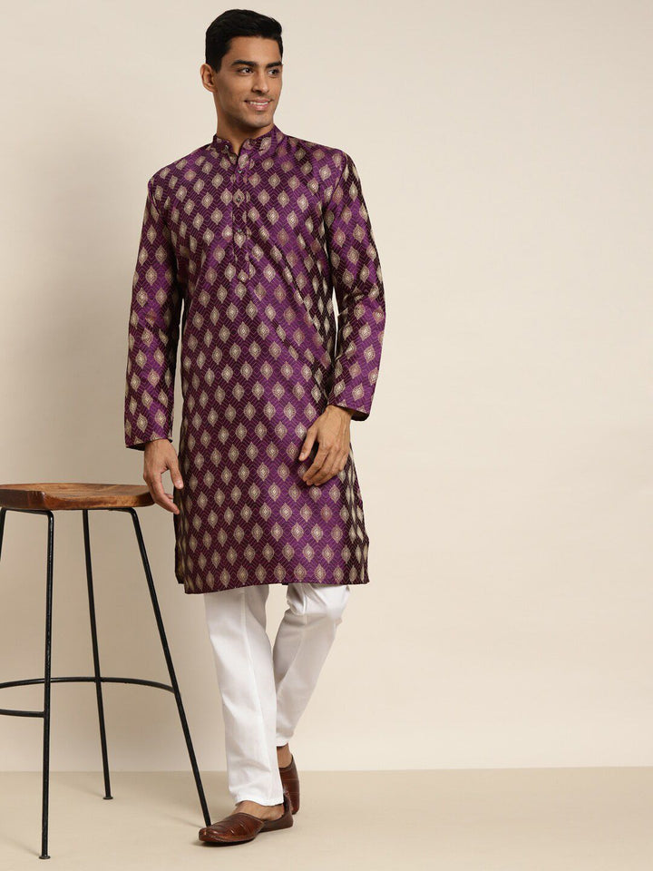 SOJANYA Kurta Tenun Motif Etnik Kolar Mandarin