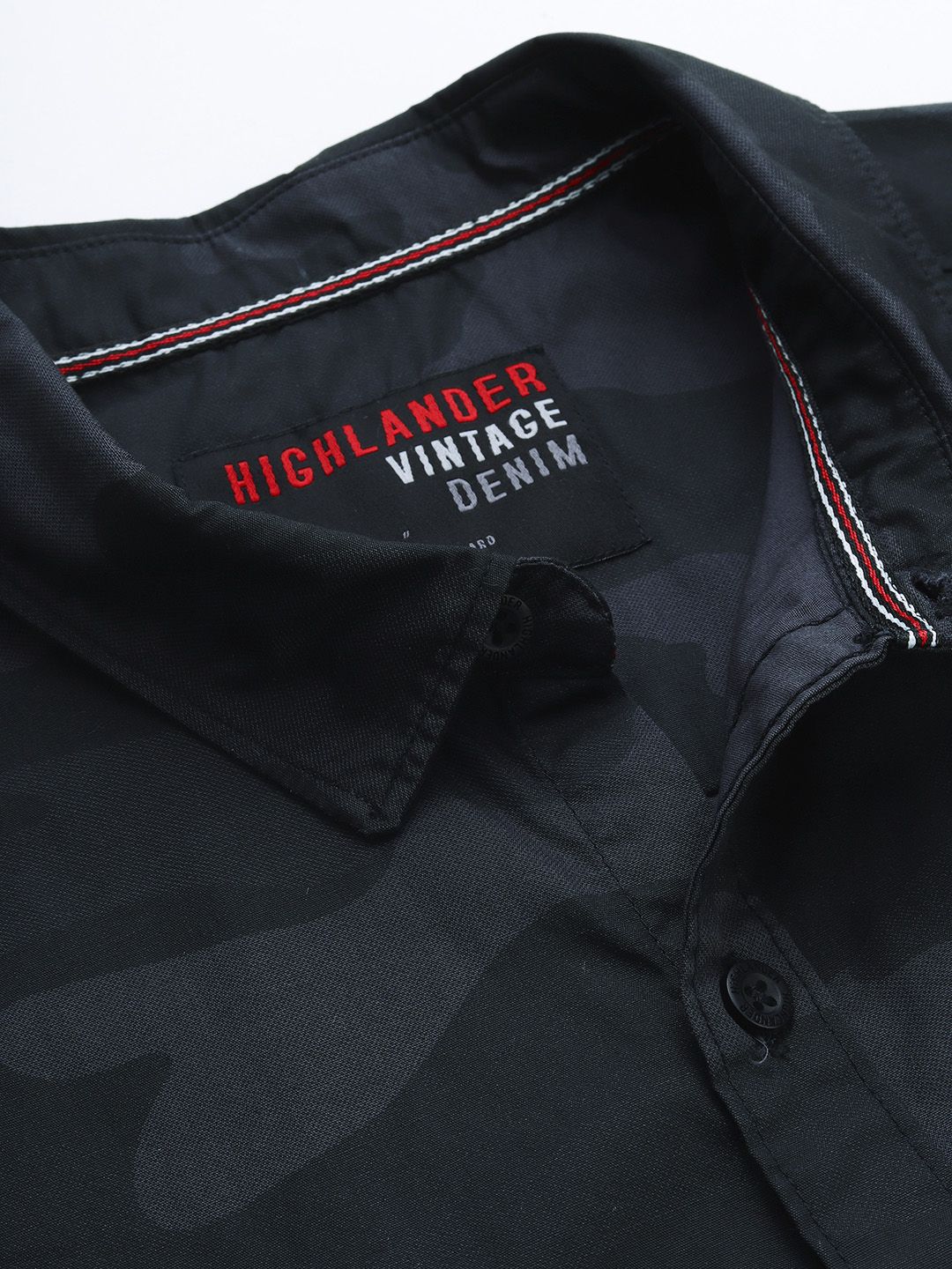 HIGHLANDER Men Black & Charcoal Grey Camouflage Slim Fit Printed Casual Shirt