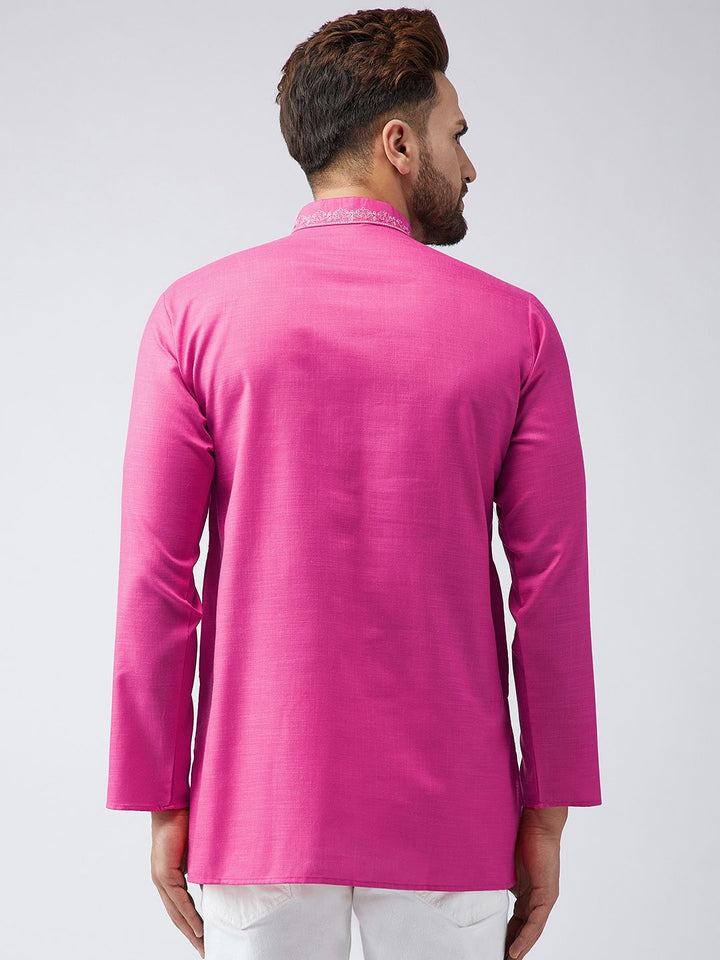 SOJANYA Men Pink Sulam Kurta Pendek