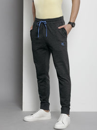 The Indian Garage Co Men Charcoal Grey Solid Melange Effect Joggers