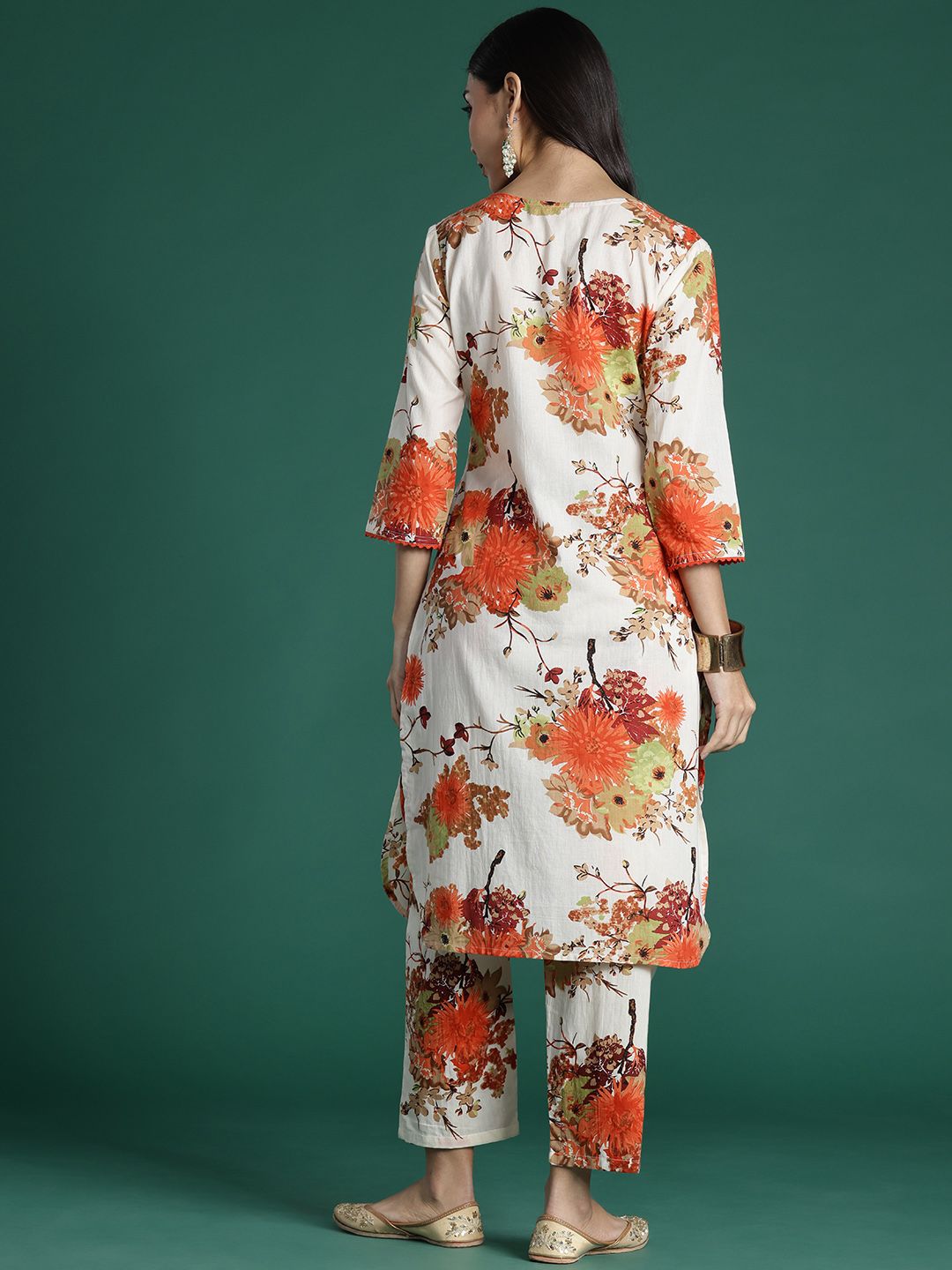 Indo Era Women Floral Printed Regular Pure Cotton Kurta with Trousers