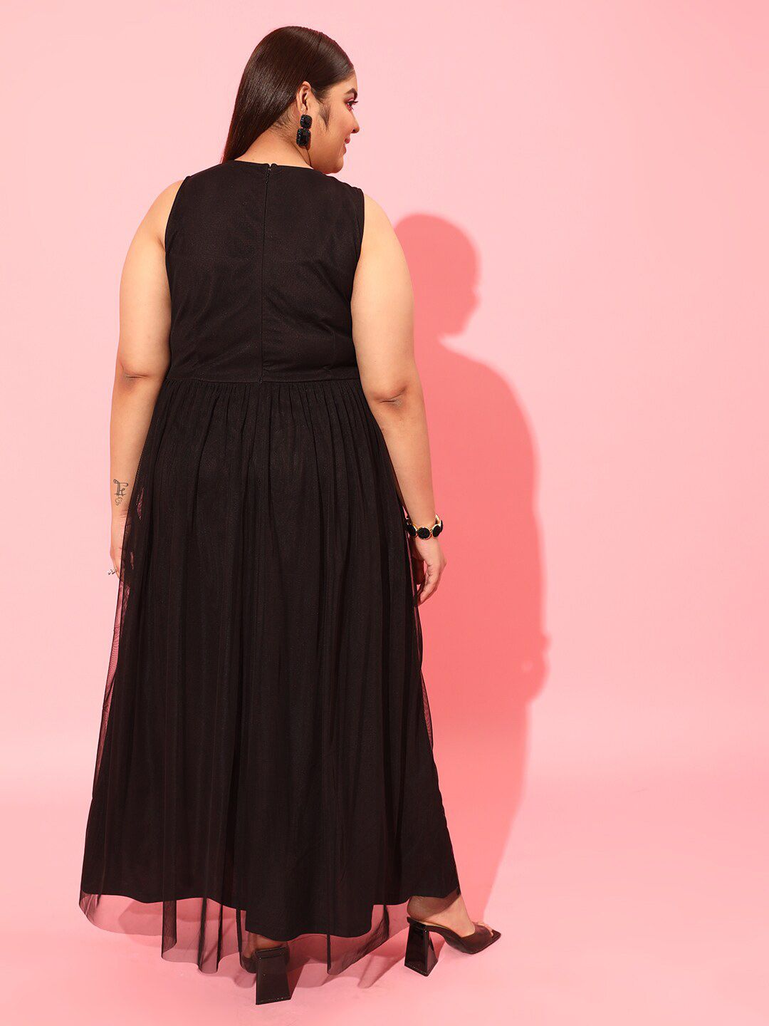 CURVY STREET Black Net A-Line Dress