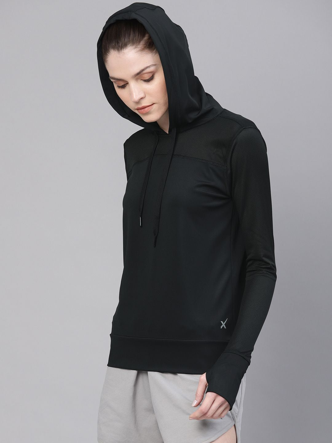 HRX by Hrithik Roshan Women Black solid Training Hooded RAPID-DRY Sweatshirt