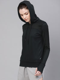 HRX by Hrithik Roshan Women Black solid Training Hooded RAPID-DRY Sweatshirt