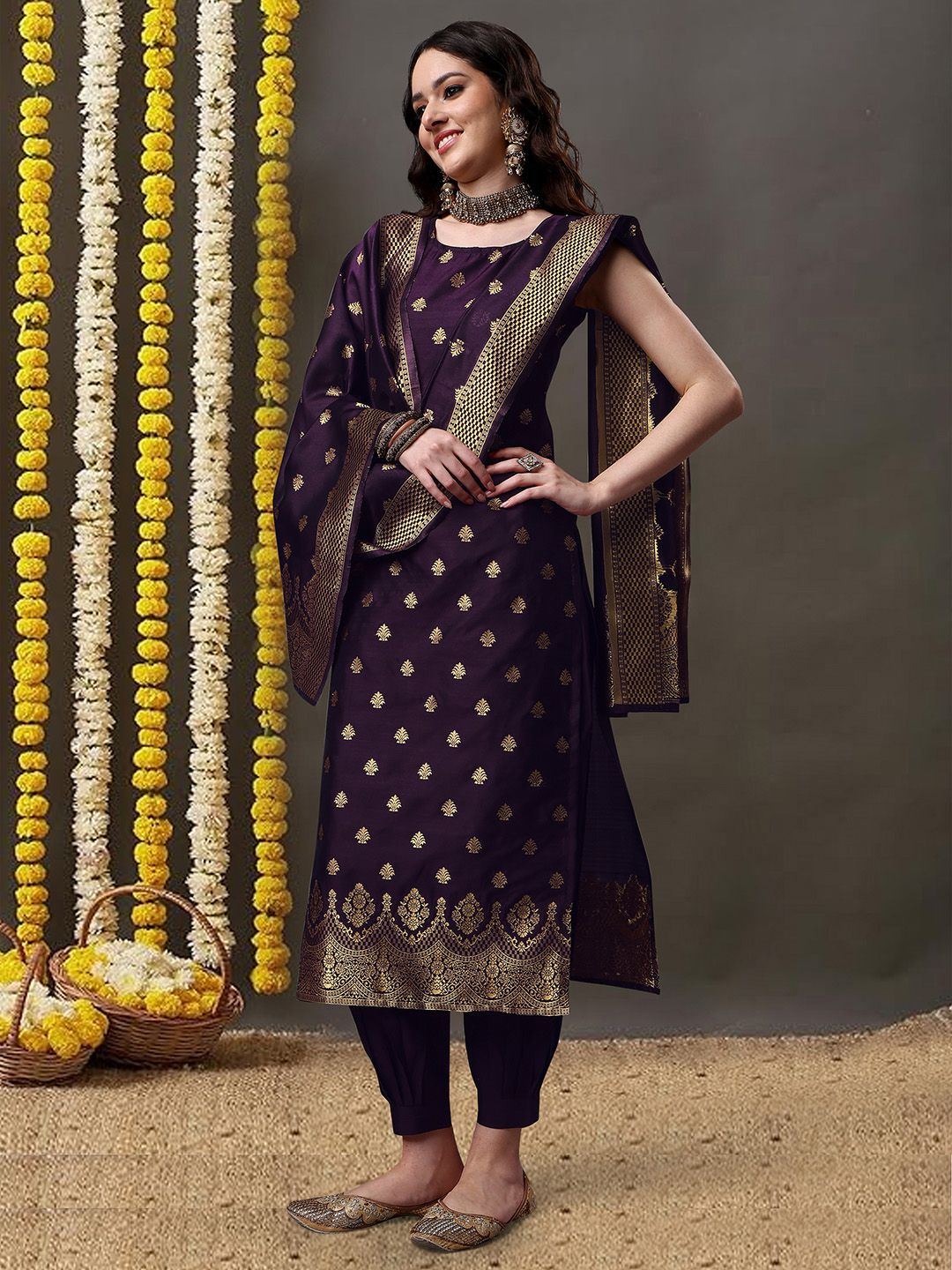 KALINI Ethnic Motifs Woven Design Kurta With Salwar & Dupatta