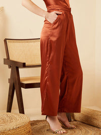 Berrylush Women Rust Relaxed Straight Leg High-Rise Parallel Trousers