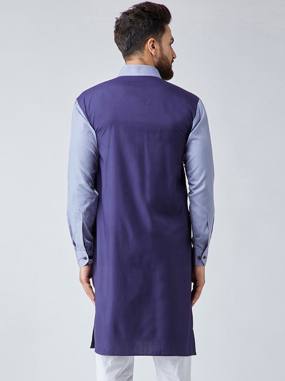 SOJANYA Men Navy Blue Colourblocked Straight Kurta