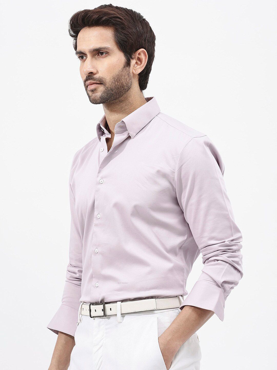 RARE RABBIT Men Holand Regular Fit Satin Stretch Shirt