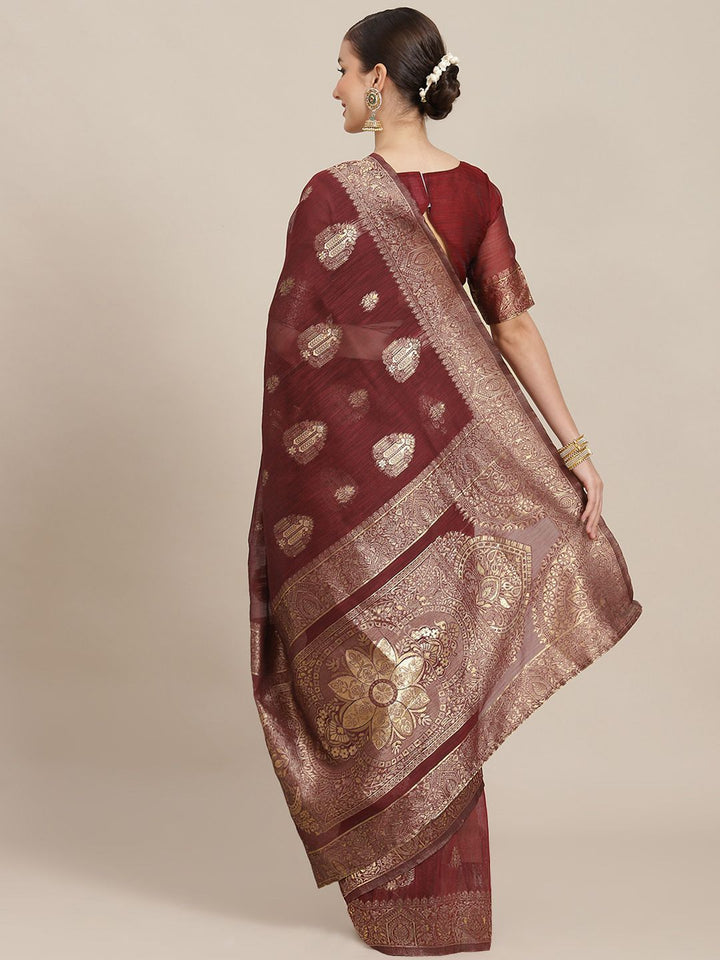 Saree mall Maroon & Gold-Toned Ethnic Motifs Zari Banarasi Sarees