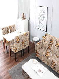 Cortina Beige Printed 3-Seater Stretchable Non-Slip Sofa Slipcover