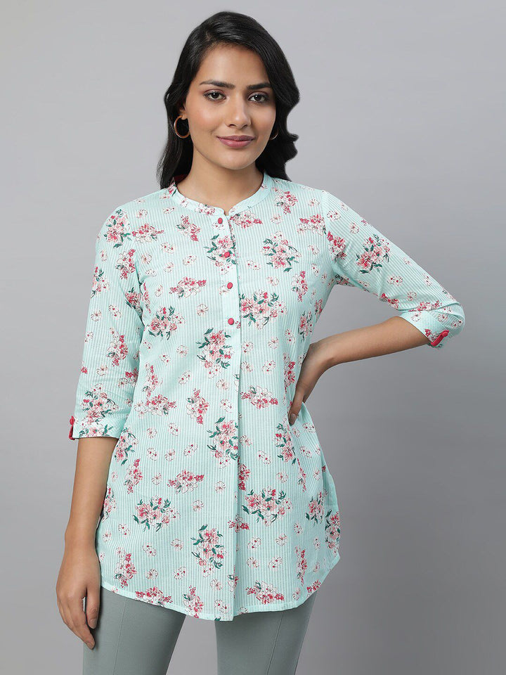 AURELIA Floral Printed Pure Cotton Pleated Kurti