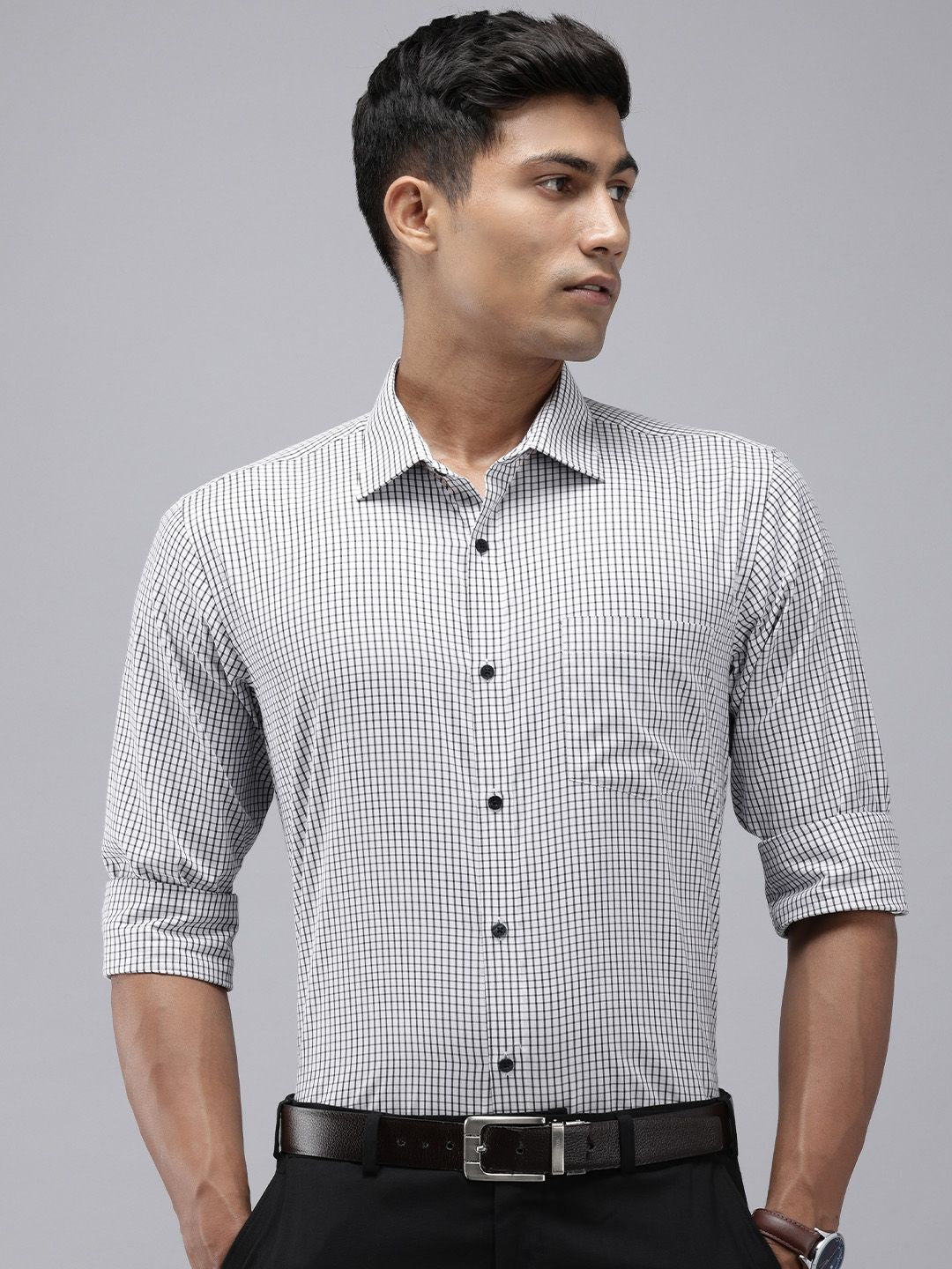 Park Avenue Slim Fit Grid Tattersall Checked Easy Care Formal Shirt