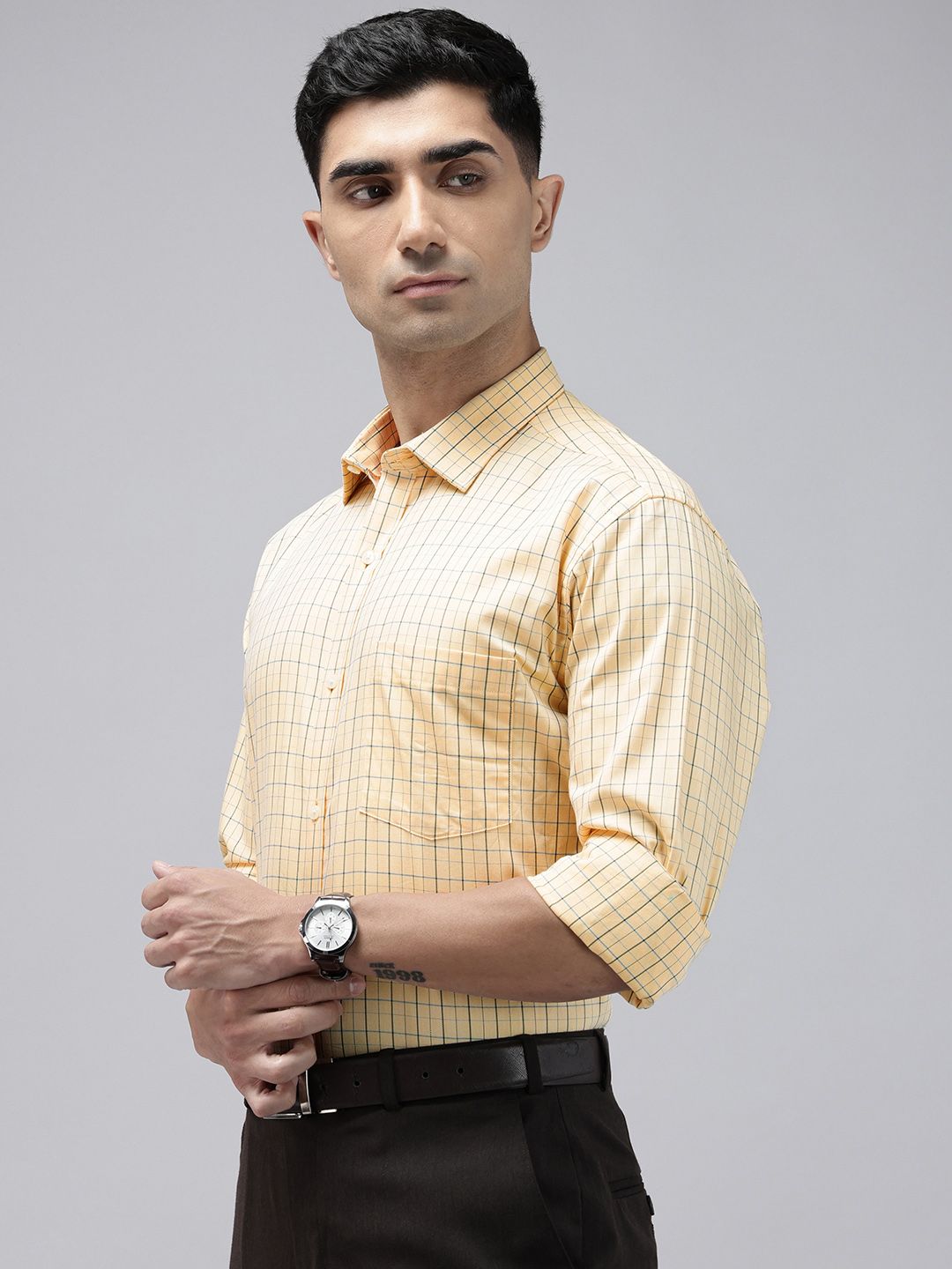 Park Avenue Slim Fit Grid Tattersall Checks Pure Cotton Formal Shirt
