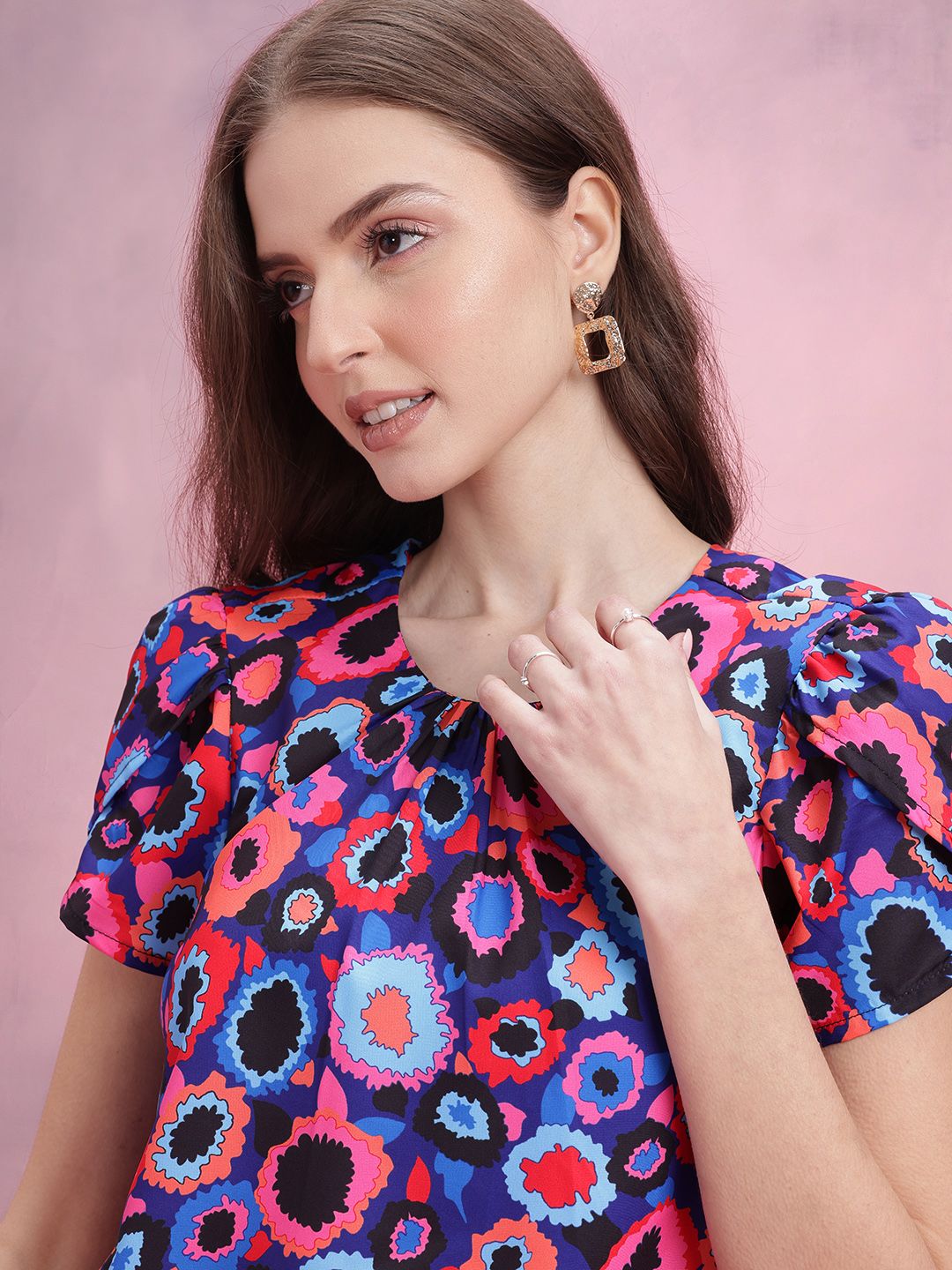DressBerry Abstract Printed Petal Sleeve Top