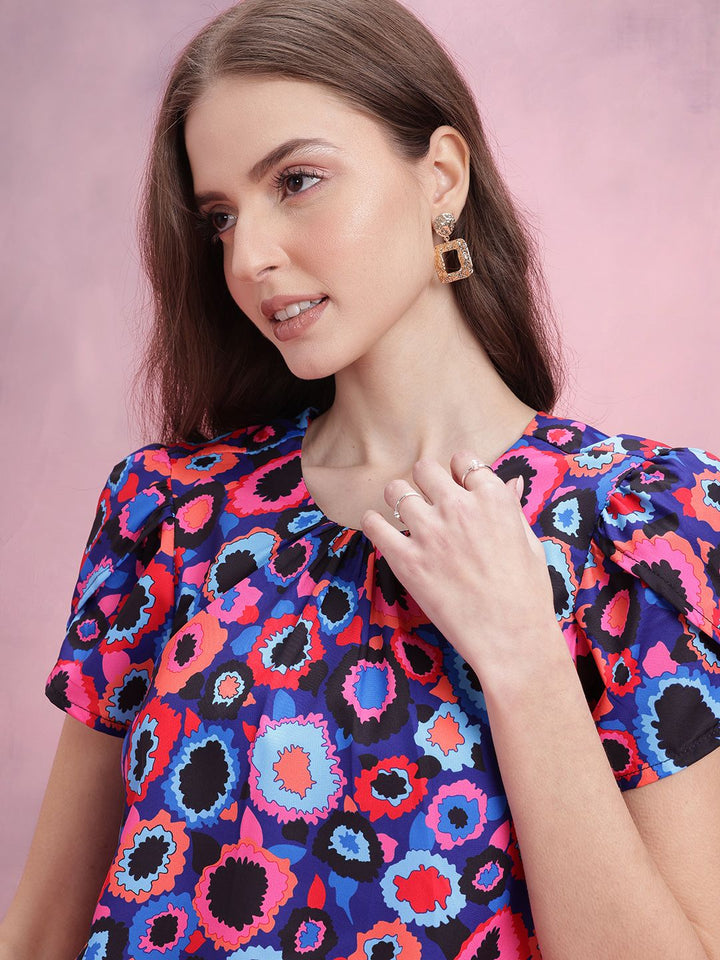 DressBerry Abstract Printed Petal Sleeve Top