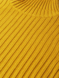 DressBerry Women Mustard Yellow Ribbed Pullover Sweater