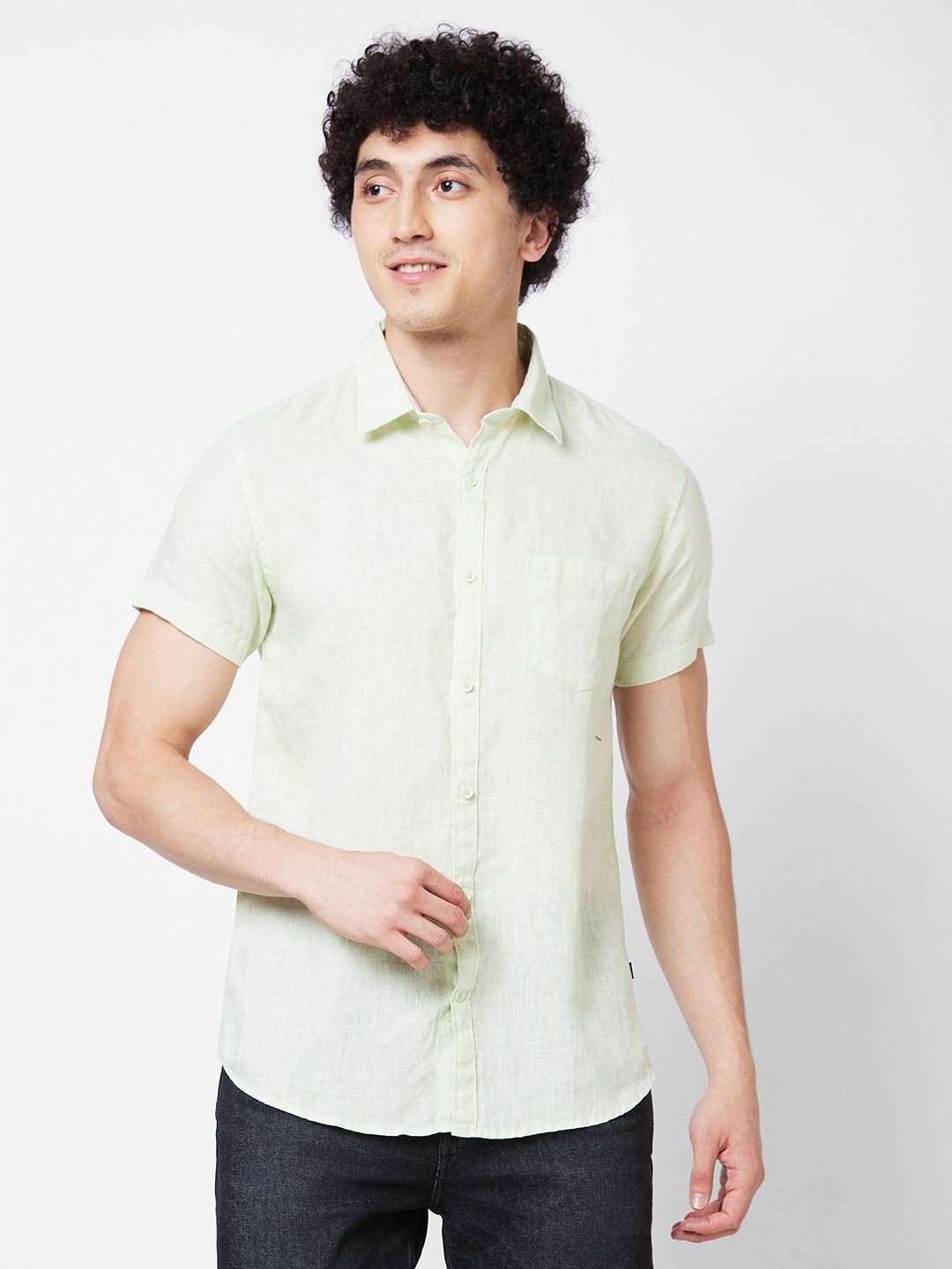 SPYKAR Spread Collar Short Sleeves Linen Casual Shirt