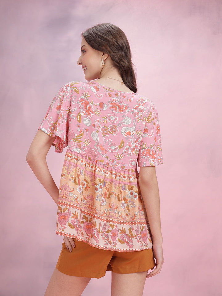 DressBerry Print Tie-Up Neck Ethnic Print A-Line Top