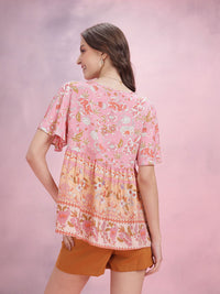 DressBerry Print Tie-Up Neck Ethnic Print A-Line Top