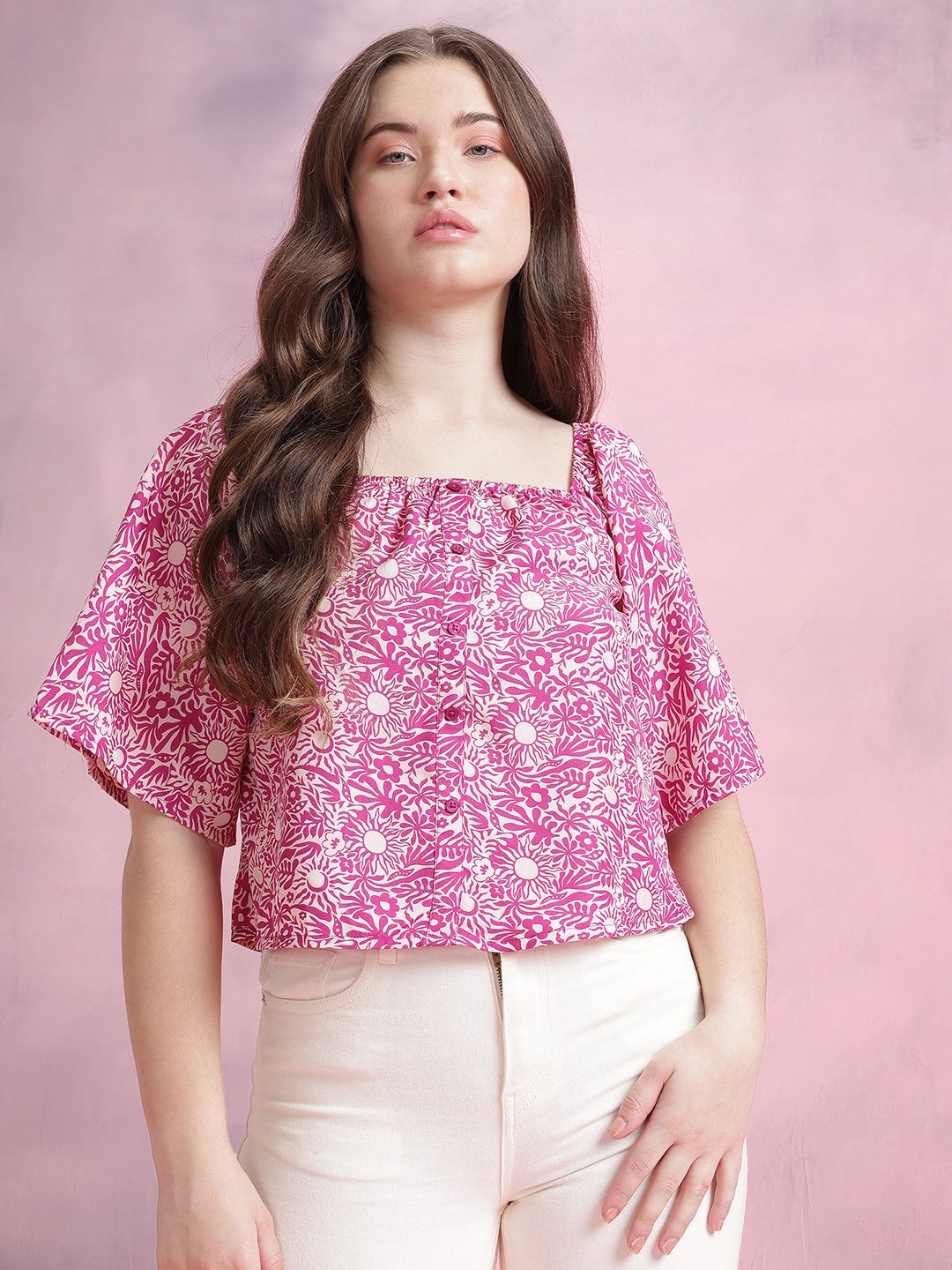 DressBerry Floral Print Flared Sleeves Top