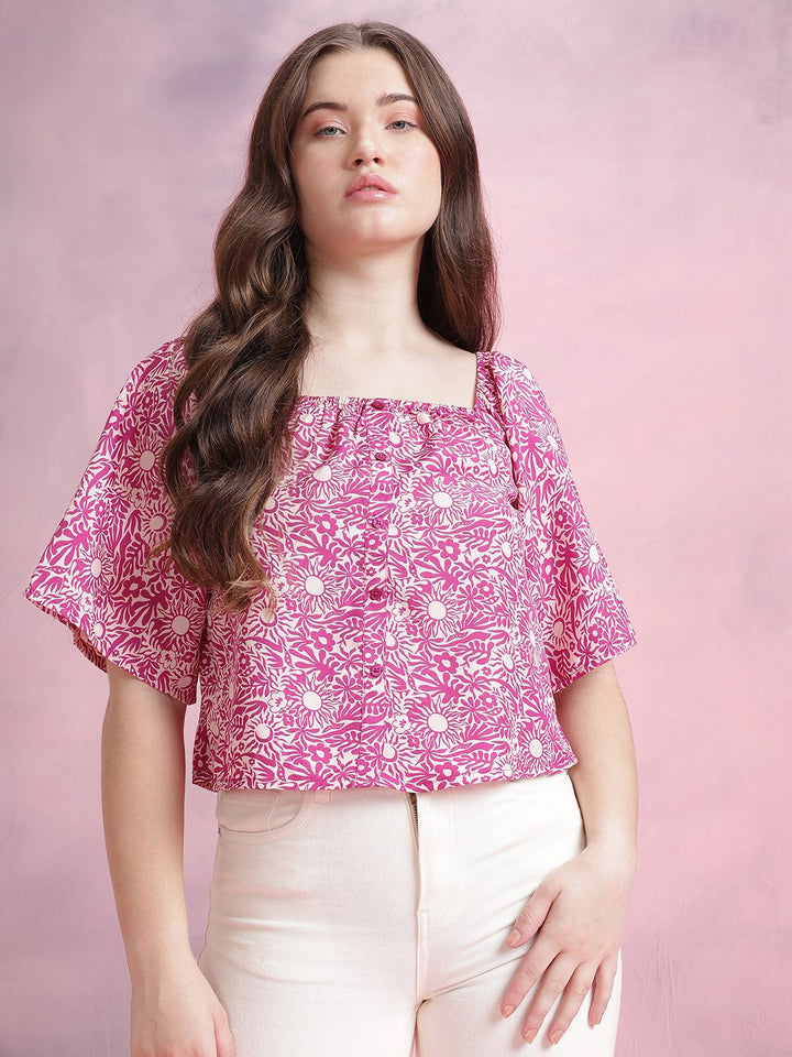 DressBerry Floral Print Flared Sleeves Top