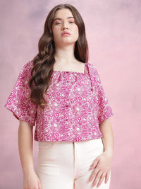 DressBerry Floral Print Flared Sleeves Top