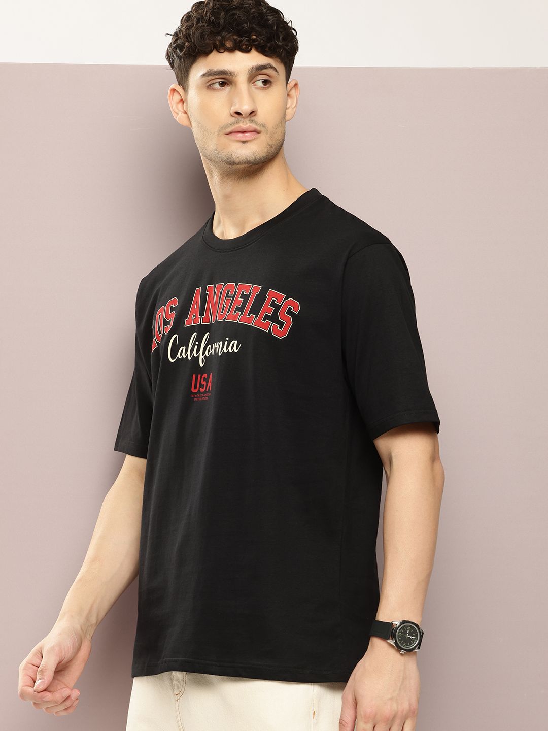 DILLINGER Men Typography Colourblocked Drop-Shoulder Sleeves Oversized Pure Cotton T-shirt