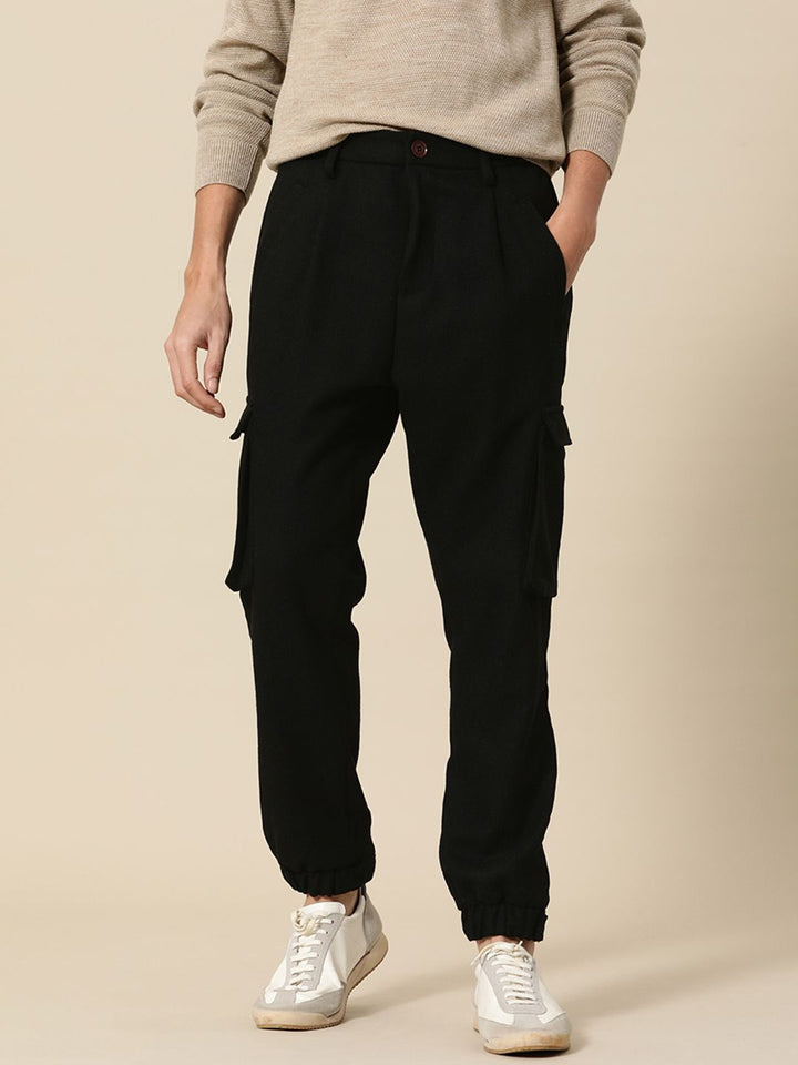 Mr Bowerbird Men Black Solid Liberal Fir Pleated Cargos