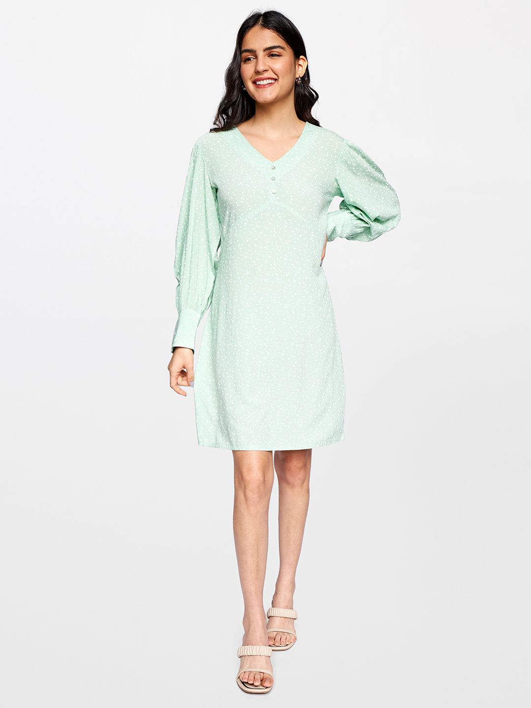 AND Women Green Printed A-Line Dress