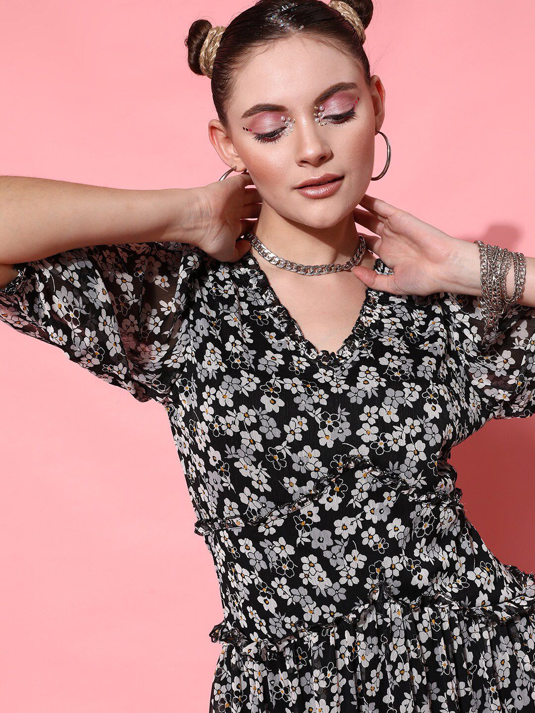 STREET 9 Women Black Floral Dress