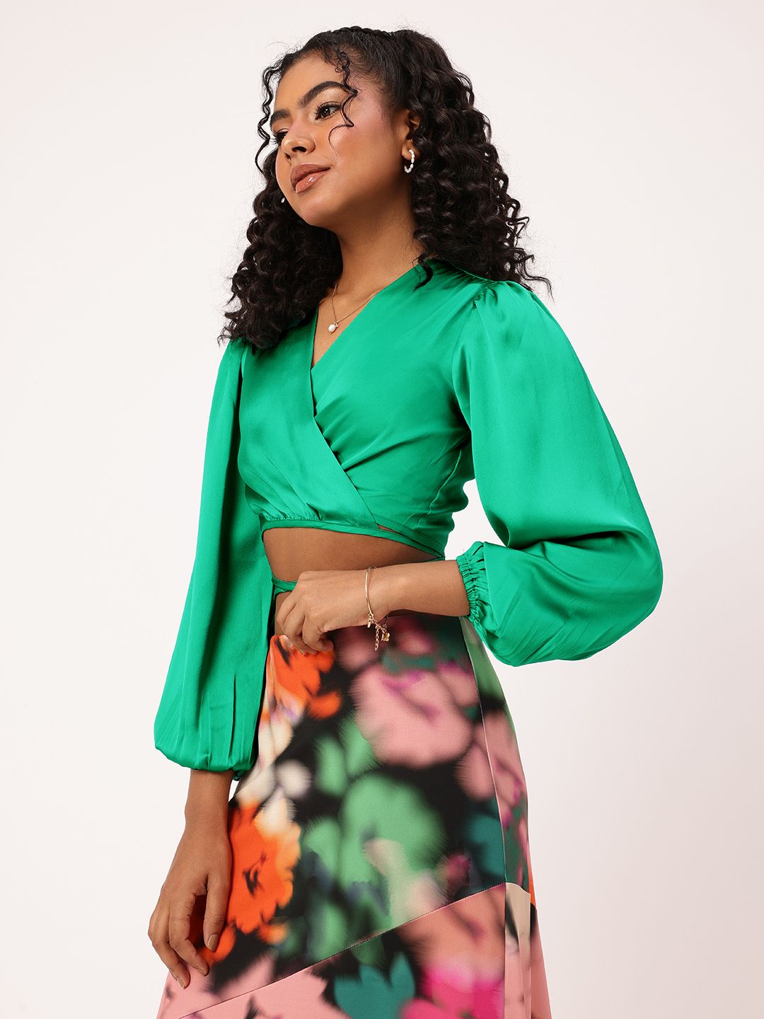 DressBerry Satin Sparkle Wrap Crop Top
