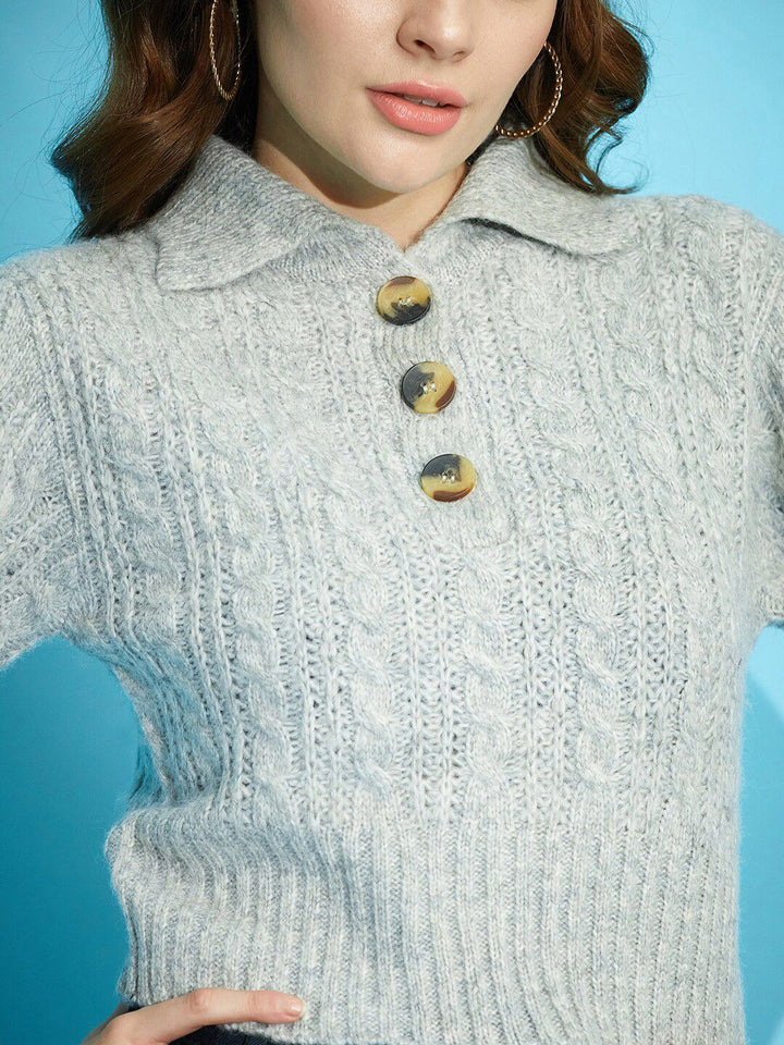 STREET 9 Self Designed Shirt Collar Acrylic Pullover